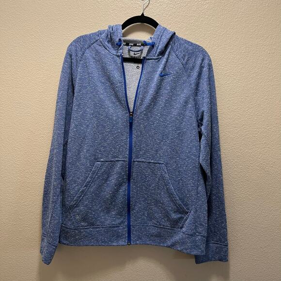 Nike Dri-Fit Hoodie Jacket Marled Indigo Blue Zip Up Sweatshirt Full Zip Size M - Picture 2 of 7